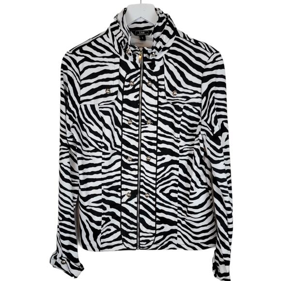 NEW Lisa International Animal Print Zebra Moto Zip Front Jacket Size Small - Picture 2 of 8